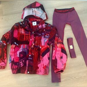 Yellow the label leggings headband and windbreaker set